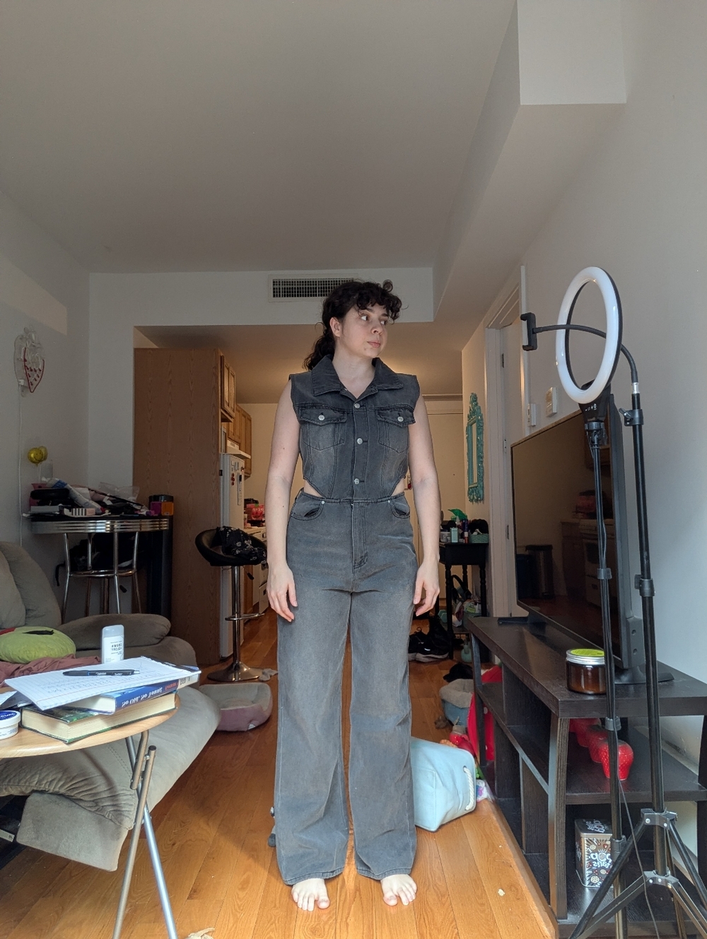 Denim Jumpsuit with Cutouts